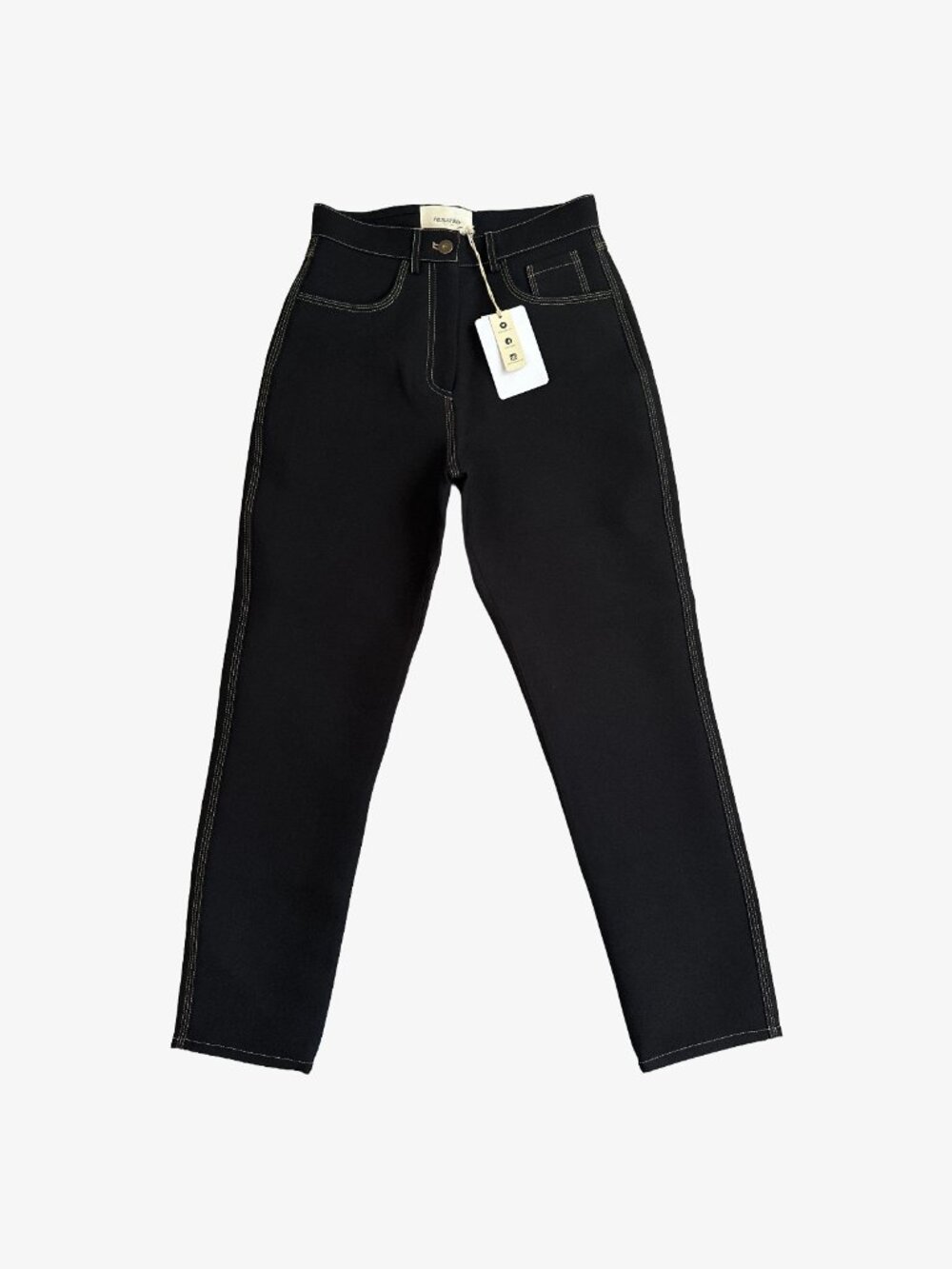 Black/Cream Contrast Stitch High Waist Trouser Pants by Nanushka